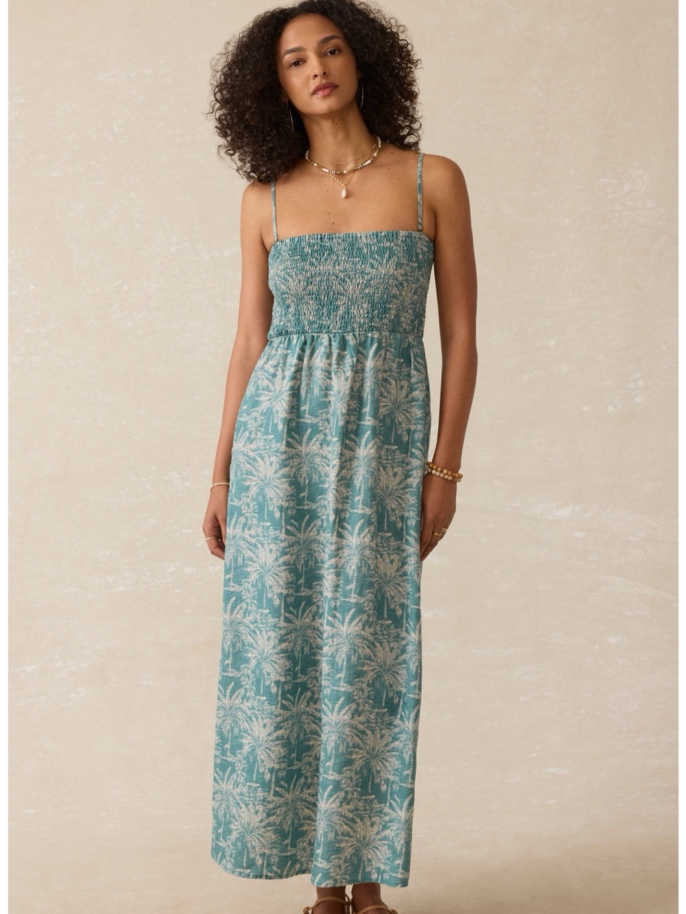 NWOT Faherty Teal Palm-Print Maxi